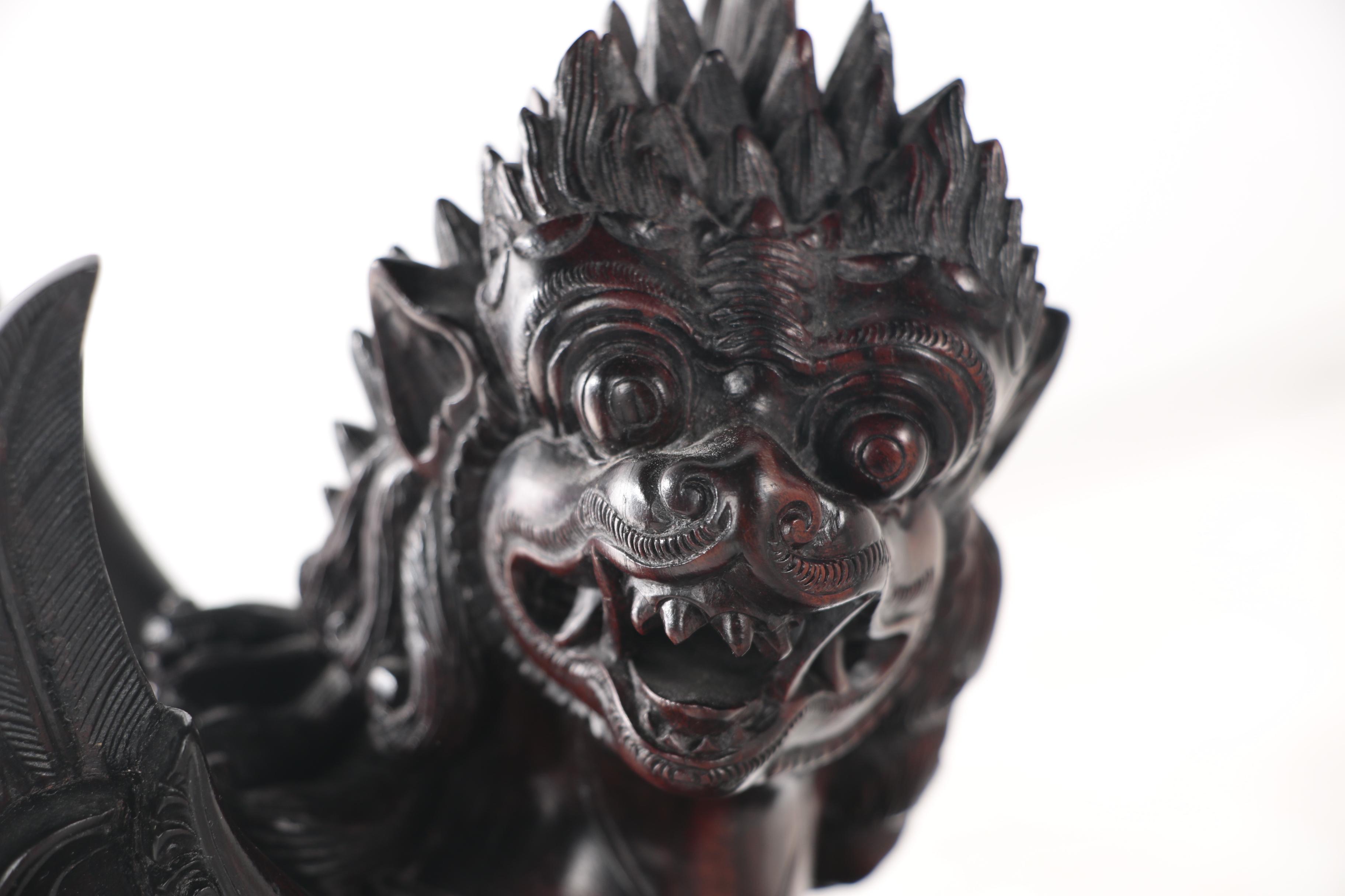 Balinese Njana Tilem Gallery Carved Hardwood Winged Lion