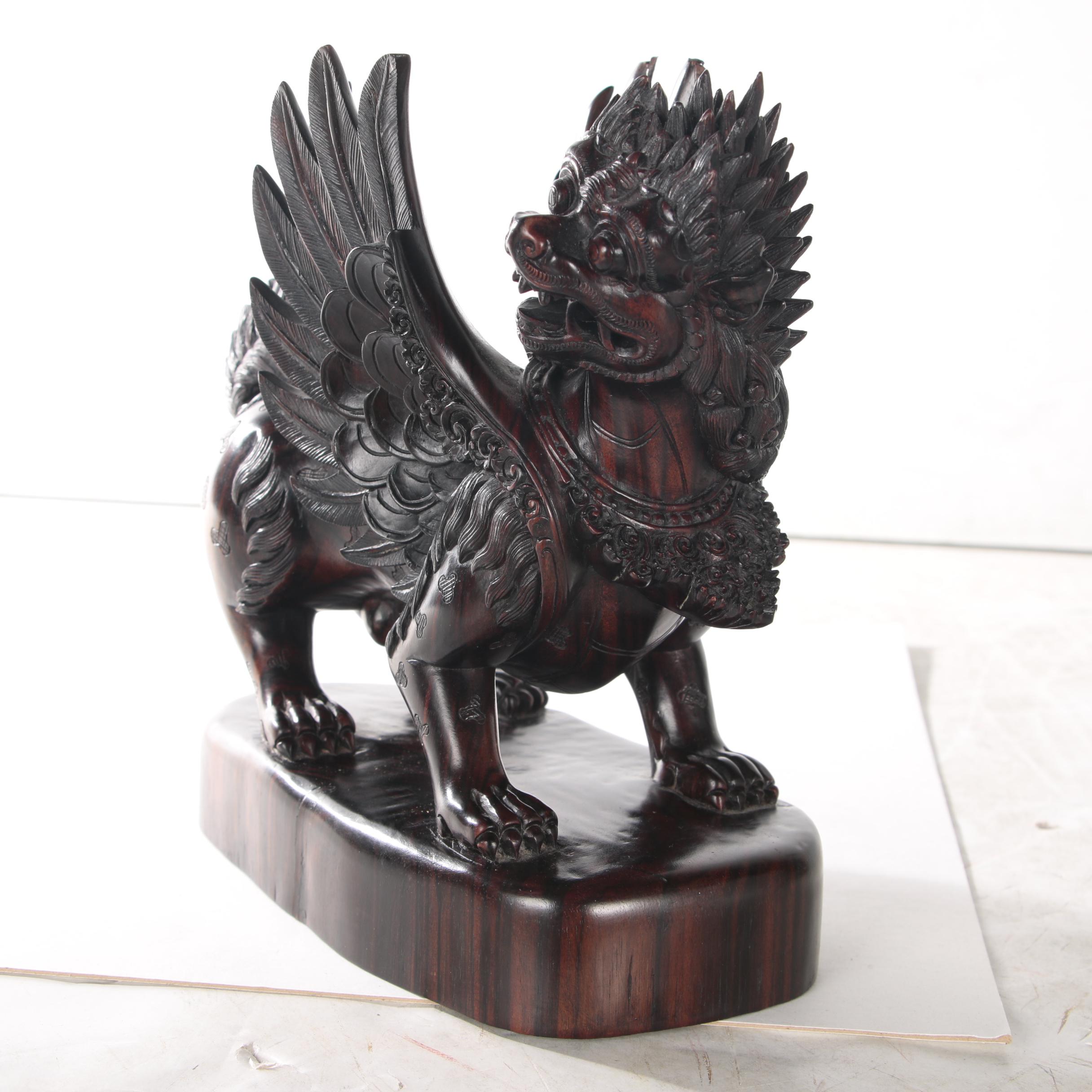 Balinese Njana Tilem Gallery Carved Hardwood Winged Lion