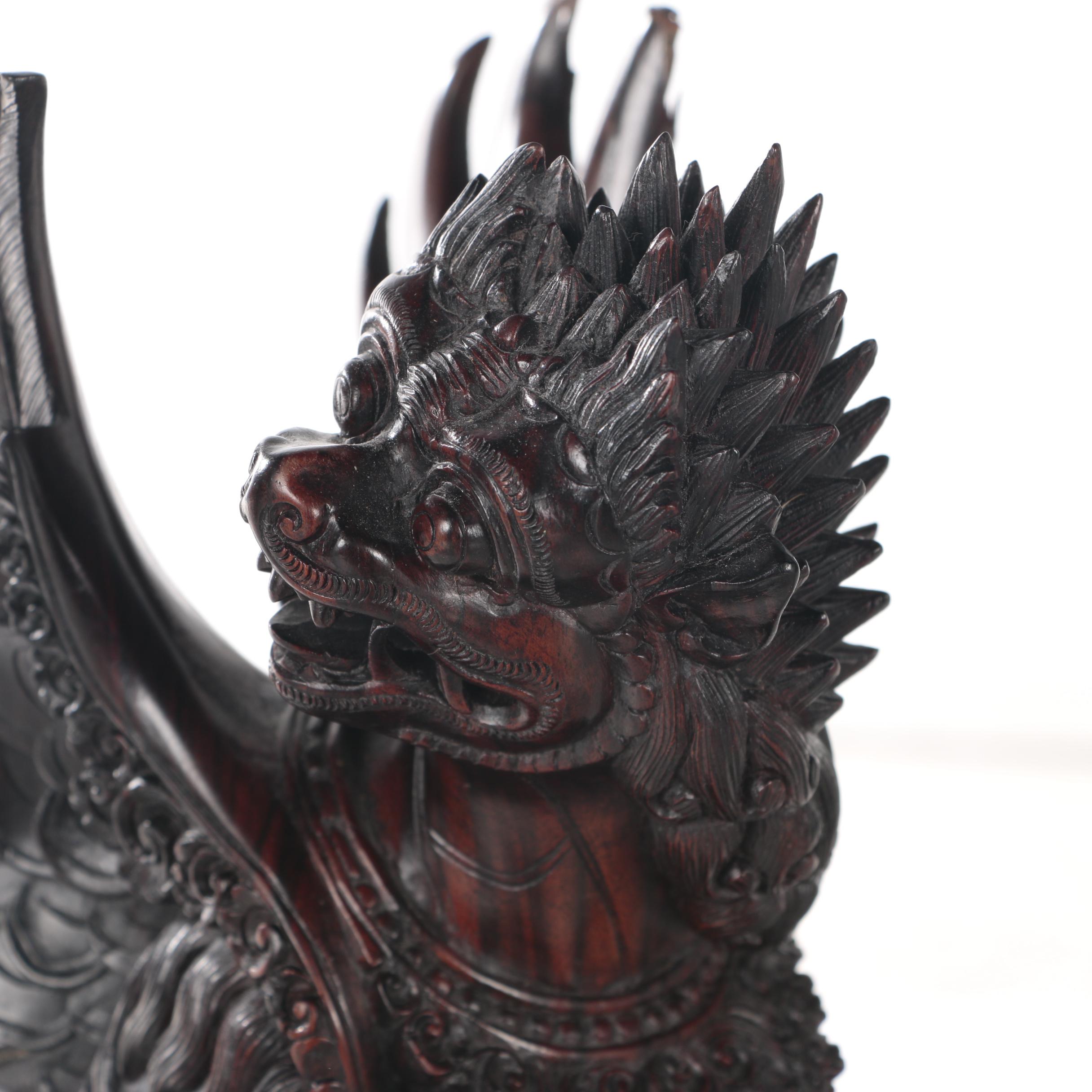 Balinese Njana Tilem Gallery Carved Hardwood Winged Lion