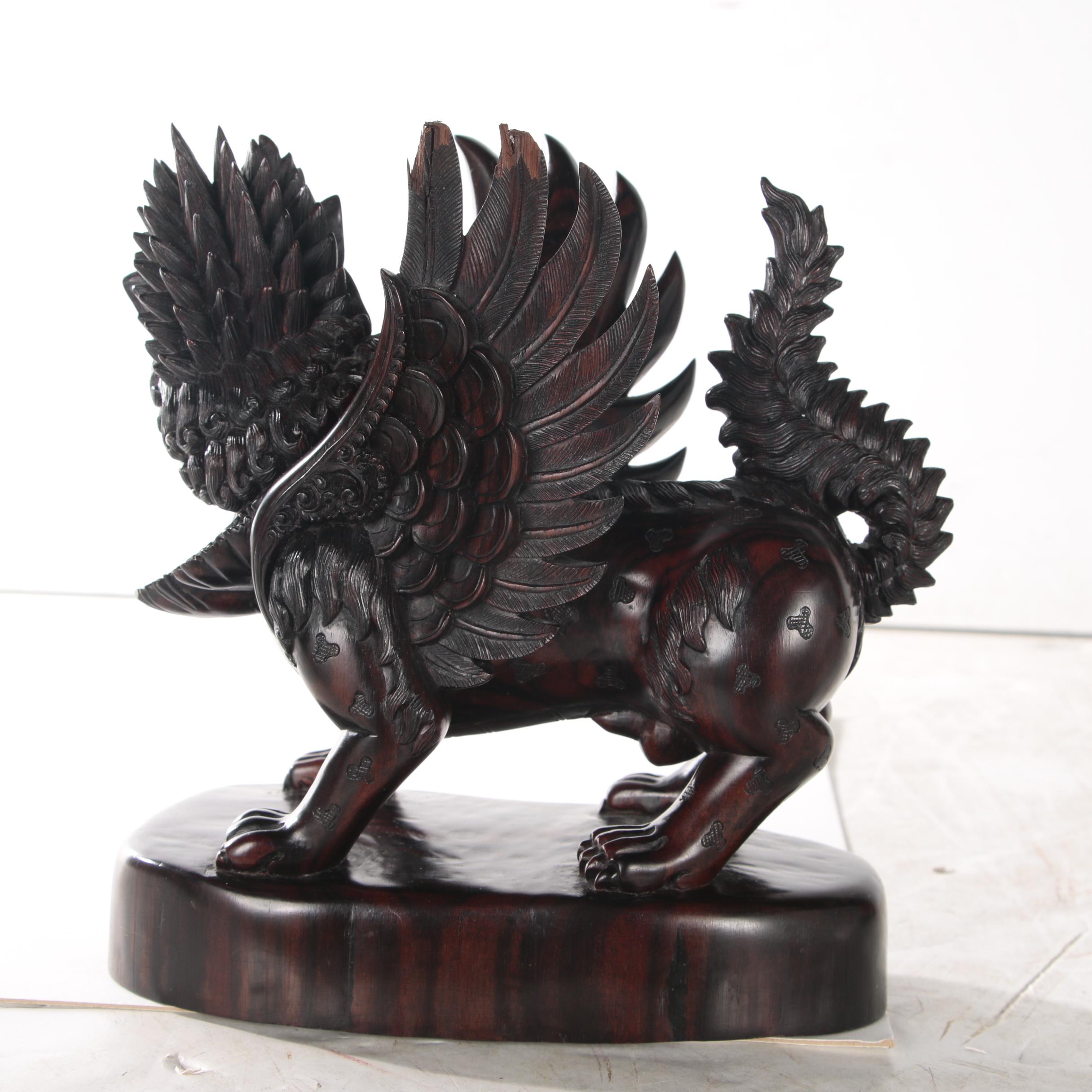 Balinese Njana Tilem Gallery Carved Hardwood Winged Lion
