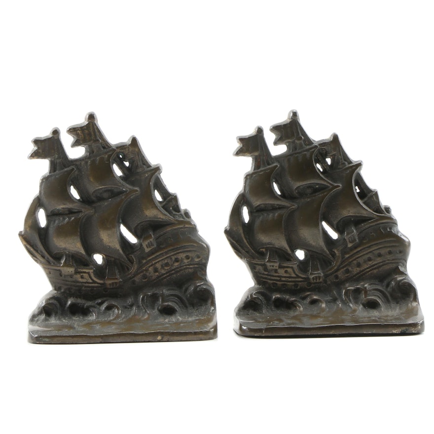 Cast Iron Ship Bookends with Bronze Finish