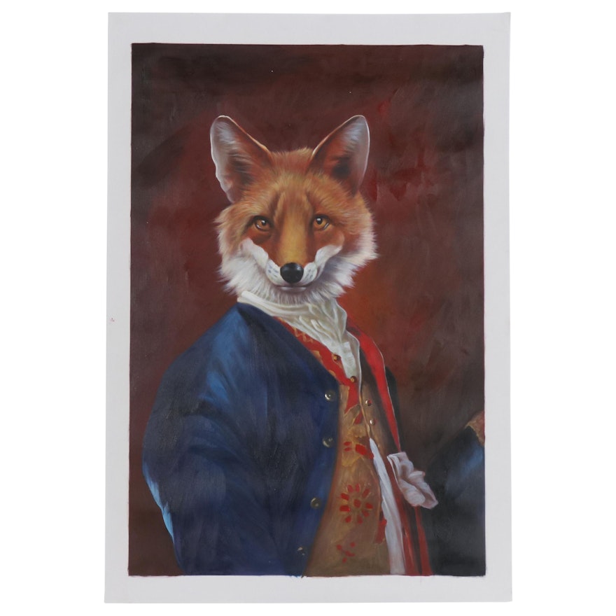 Anthropomorphic Fox Mixed Media Painting after Franck Le Gall