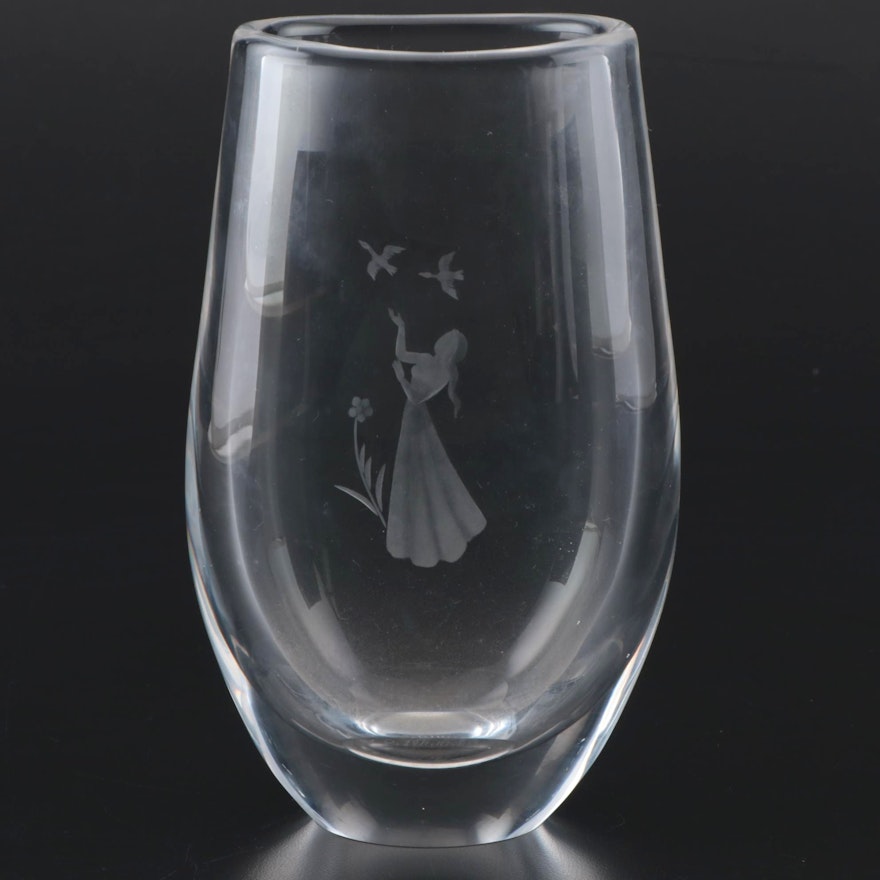 Orrefors Etched Art Glass Vase, Mid-Late 20th Century