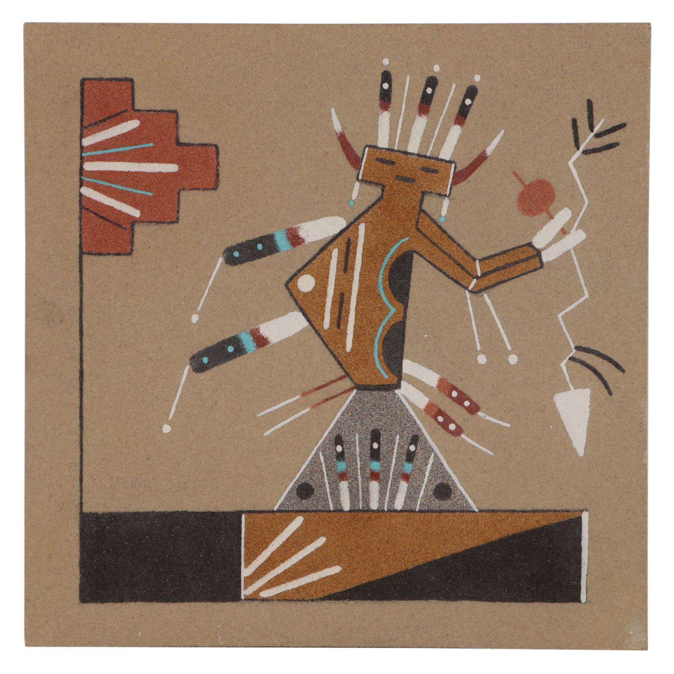 M. Yazzie Sand Painting "The Hunch Back Figure"
