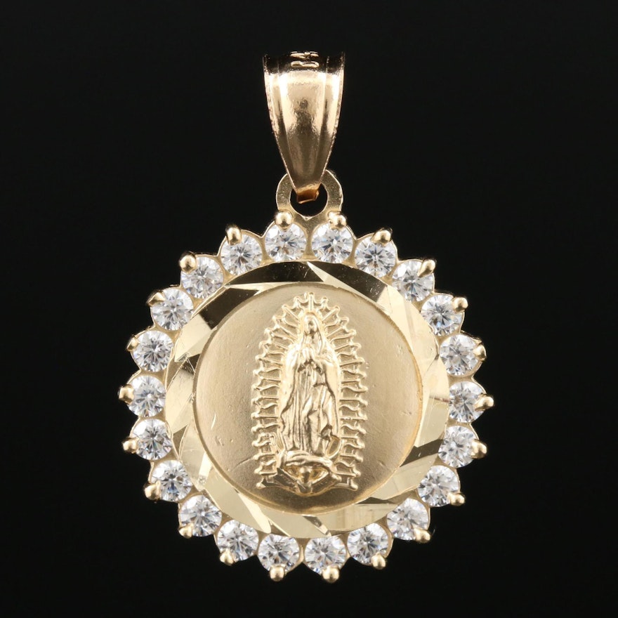14K Yellow Gold Cubic Zirconia "Our Lady of Guadalupe" Pendant
