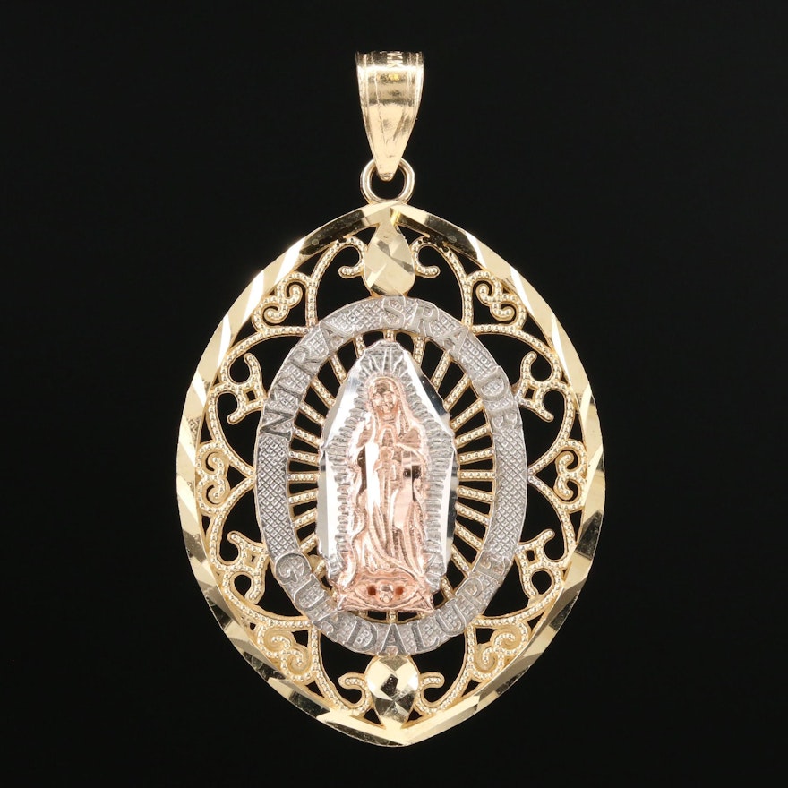 14K Tri-Color Gold "Our Lady of Guadalupe" Pendant