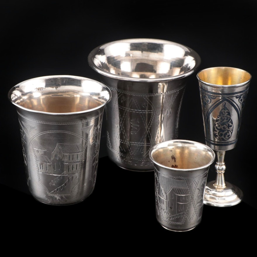 Russian 875 Silver and Sterling Silver Kiddush Cups, Late 19th to Early 20th C.