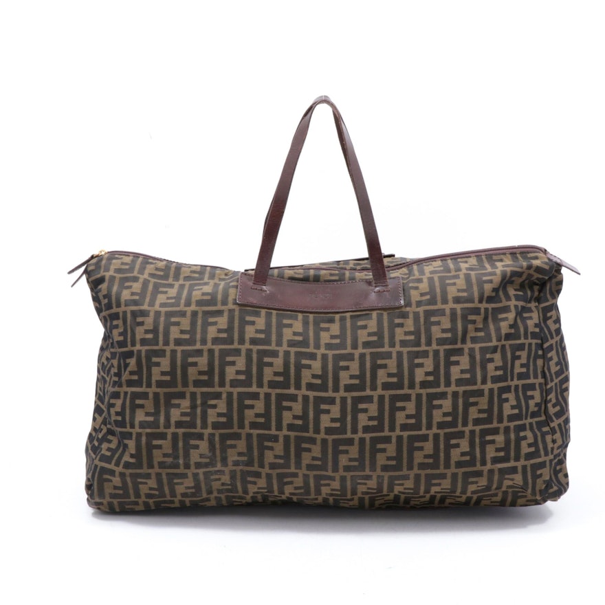 Fendi Zucca Monogram Canvas Weekender Bag Trimmed in Leather