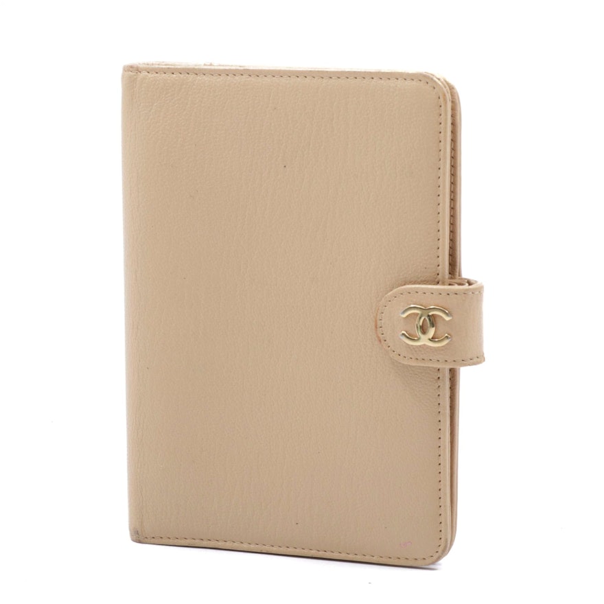 Chanel Beige Leather Address Planner Case with CC Logo