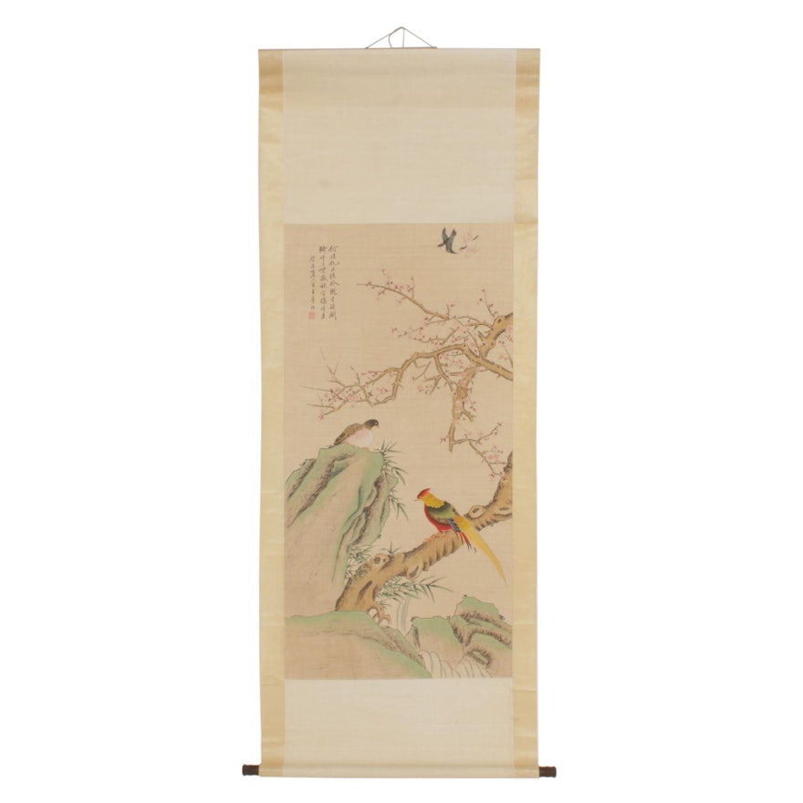 Chinese Gouache and Watercolor Painting on Hanging Scroll