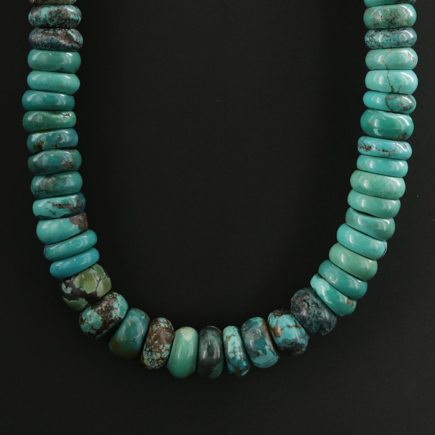 Beaded Turquoise Necklace With 900 Silver Clasp