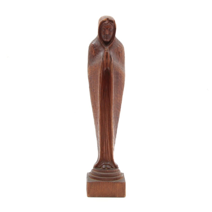 Carved Black Walnut Madonna Statue Attributed to Erwin Frey, 1925