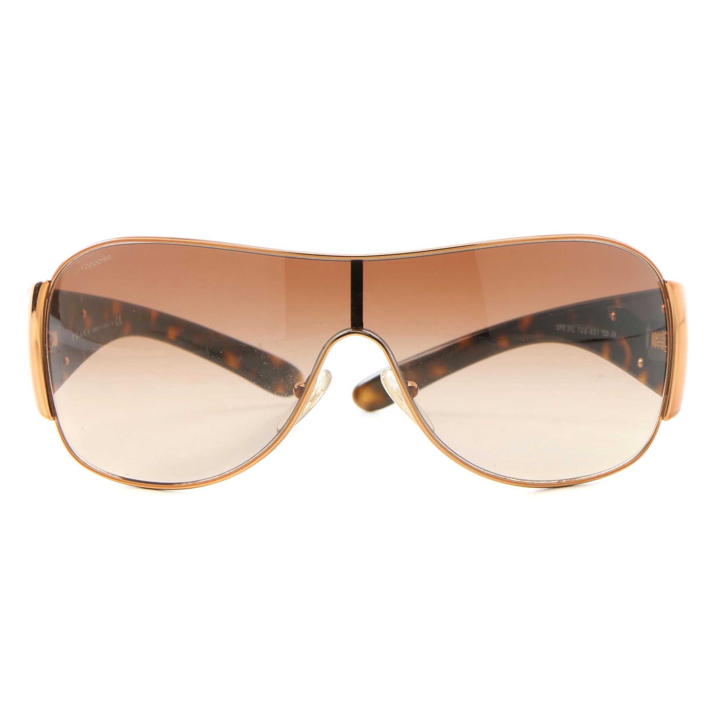 Prada SPR 57L Shield Sunglasses in Tortoise and Gold Tone
