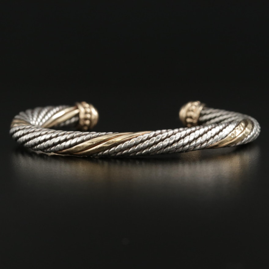 Sterling Silver Cuff Bracelet with 14K Yellow Gold Accents