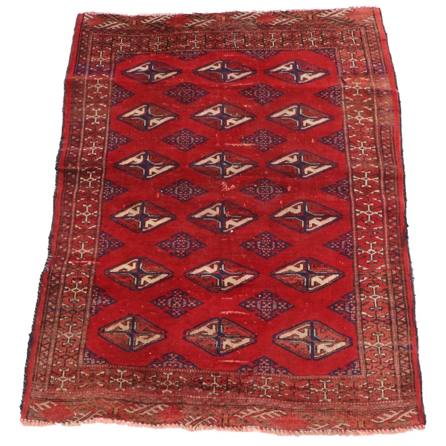 3'3 x 4'2 Hand-Knotted Persian Turkmen Tekke Bokhara Wool Rug