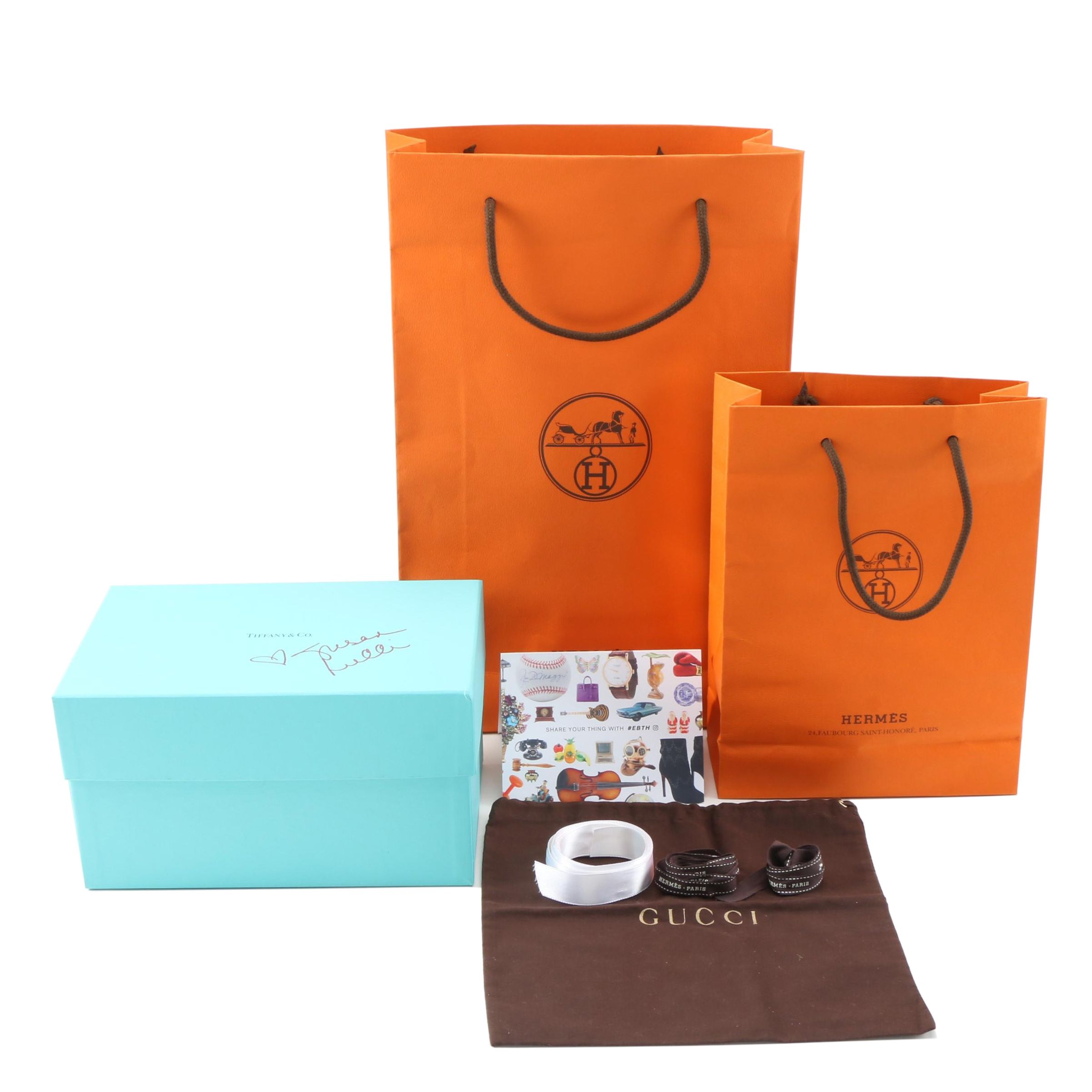 $50.00 EBTH Gift Certificate, Tiffany Box Signed by Susan Lucci, and Shop Bags