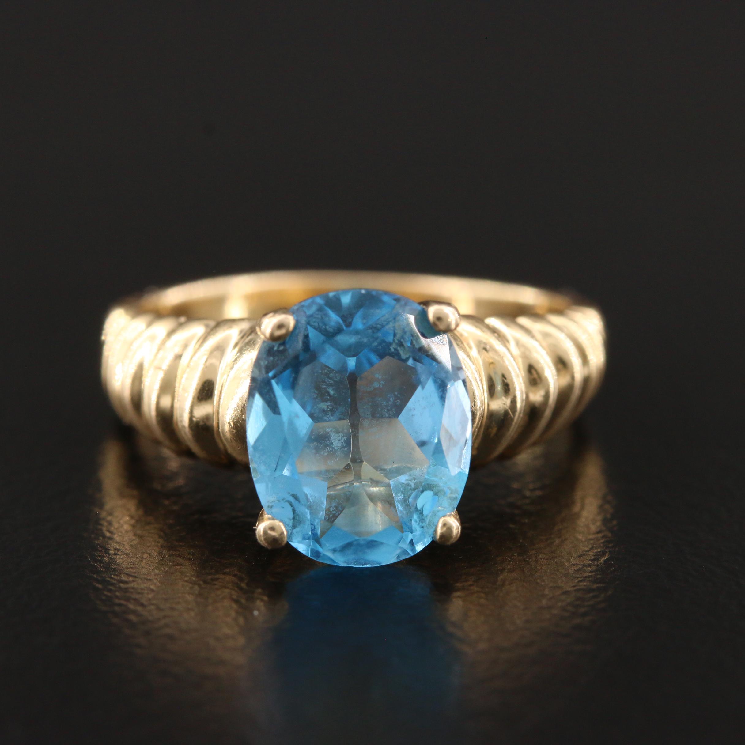 14K Yellow Gold Blue Topaz Ring