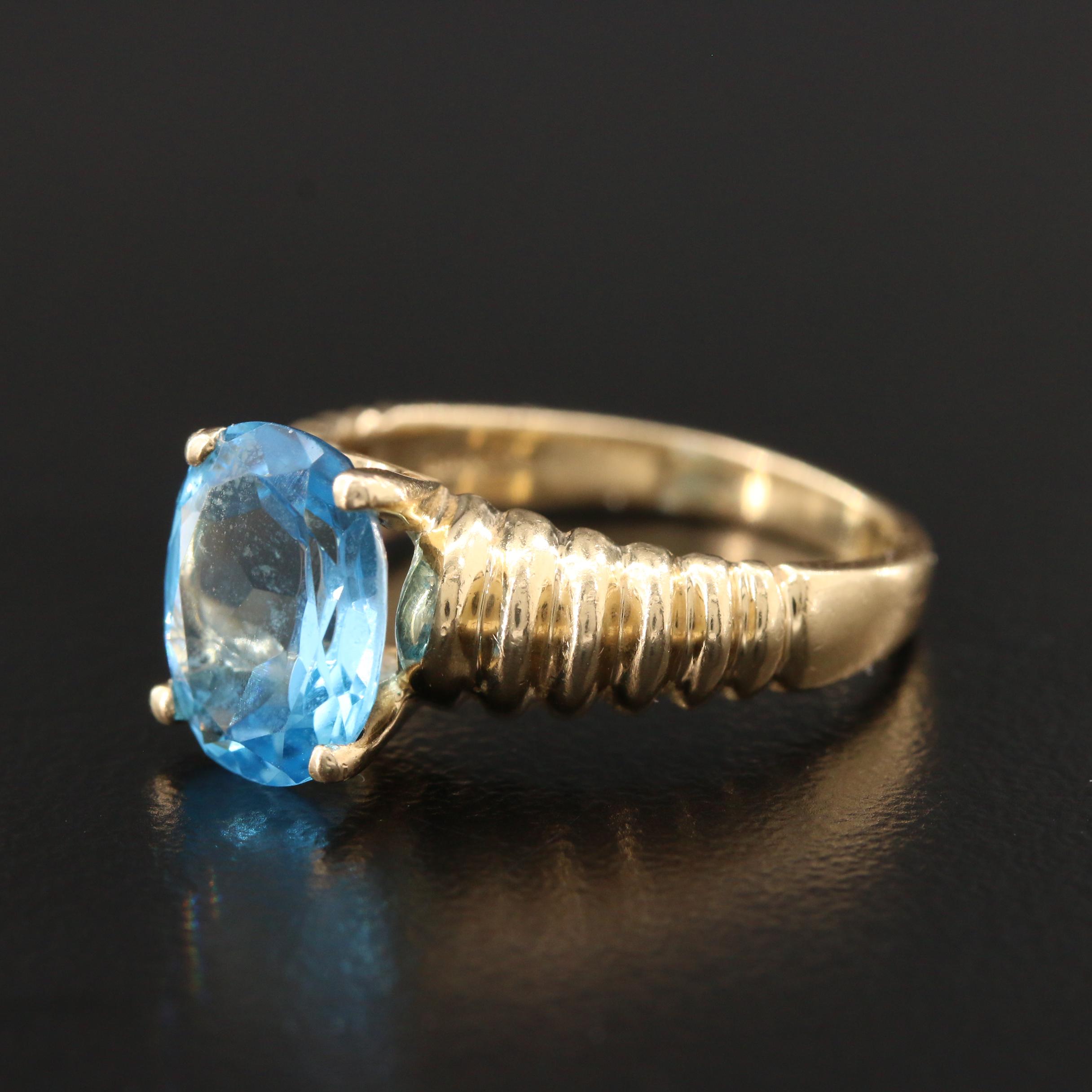 14K Yellow Gold Blue Topaz Ring