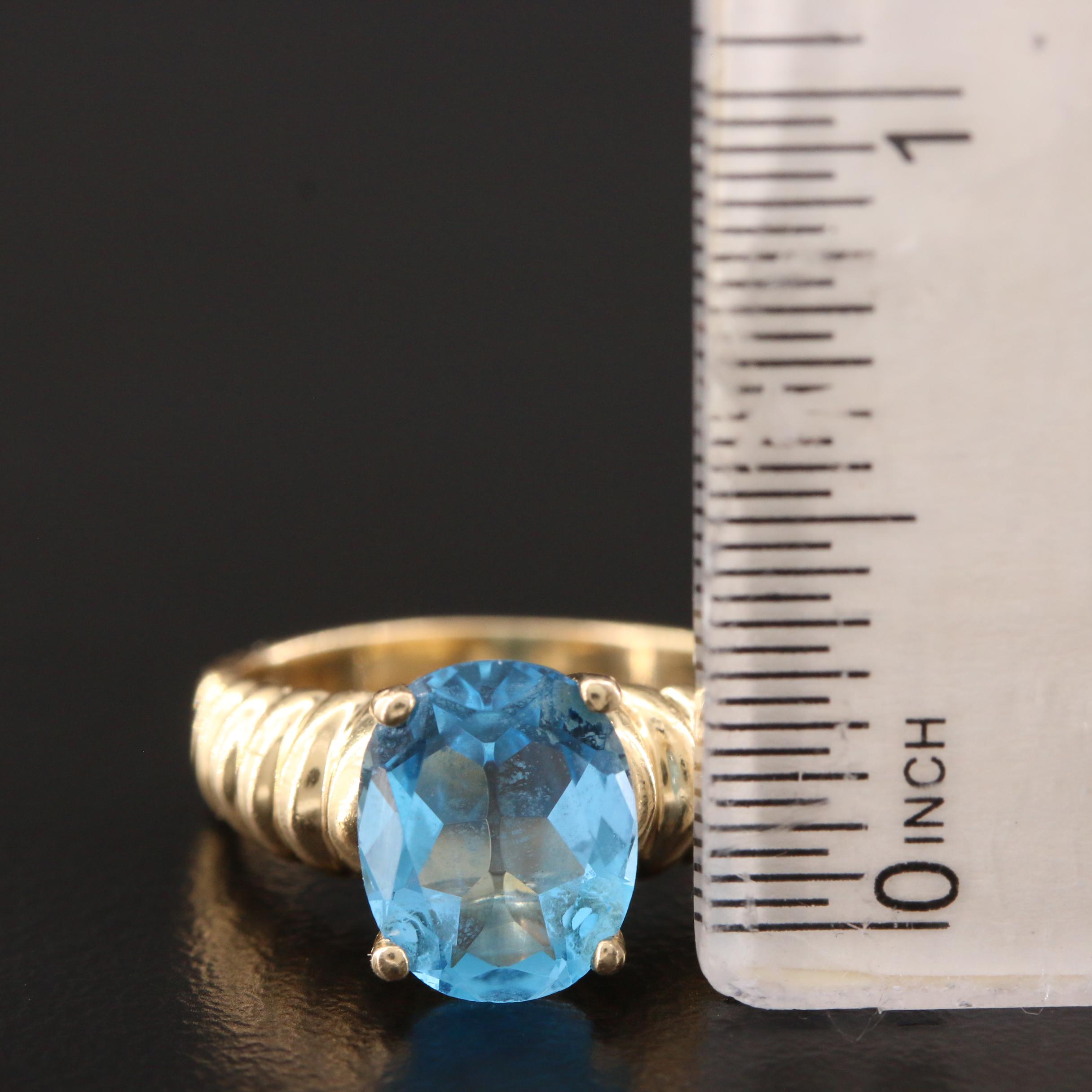 14K Yellow Gold Blue Topaz Ring