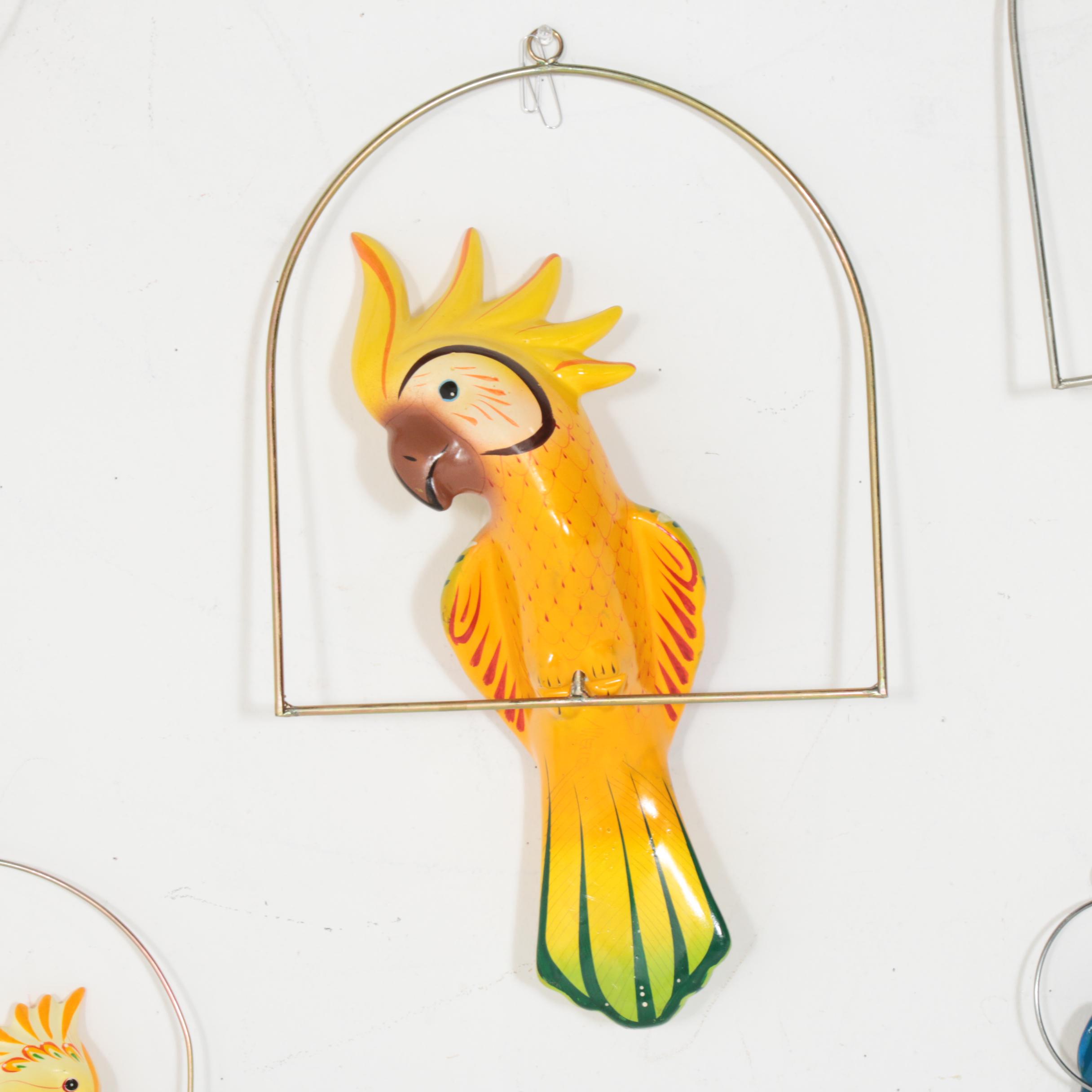 Hanging Ceramic Tropical Bird Figurines, Signed