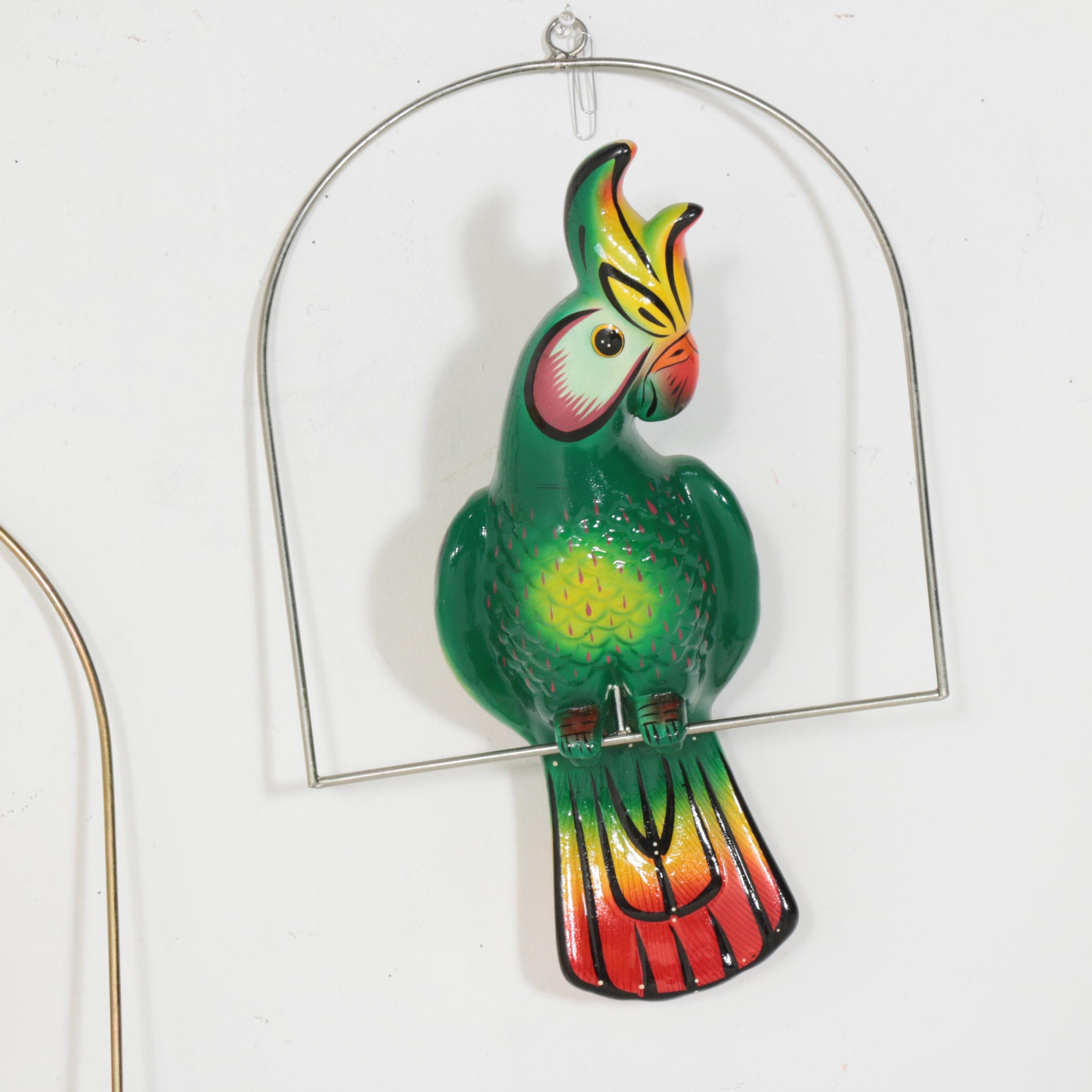 Hanging Ceramic Tropical Bird Figurines, Signed