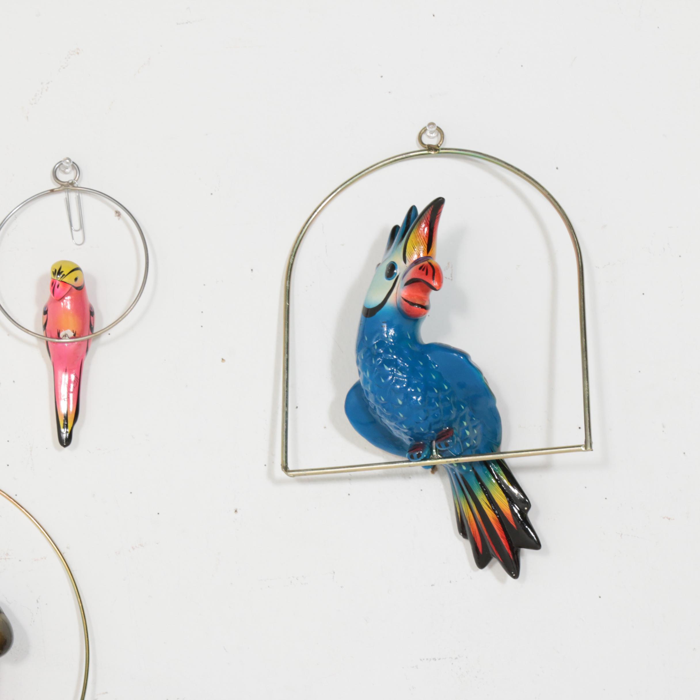 Hanging Ceramic Tropical Bird Figurines, Signed