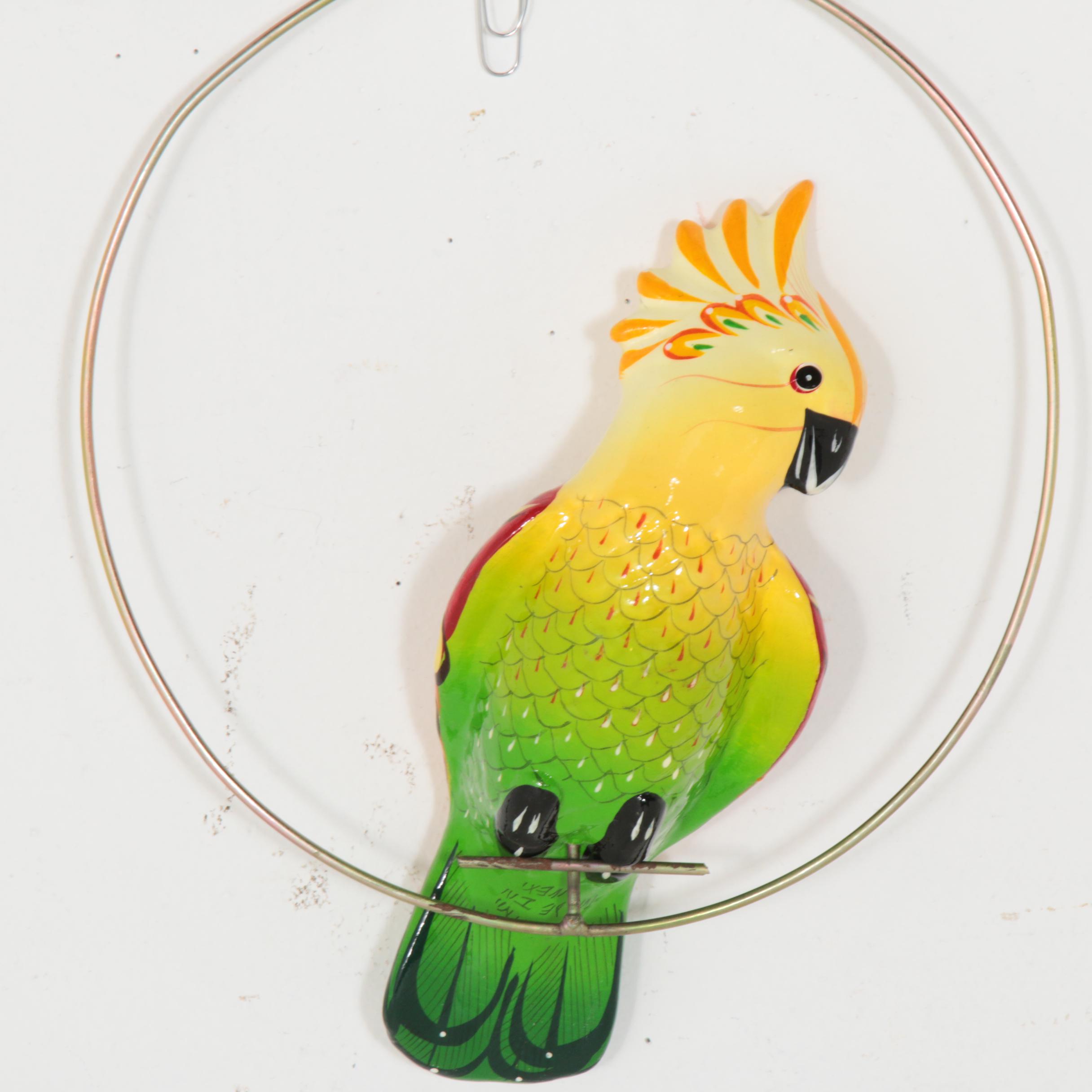 Hanging Ceramic Tropical Bird Figurines, Signed