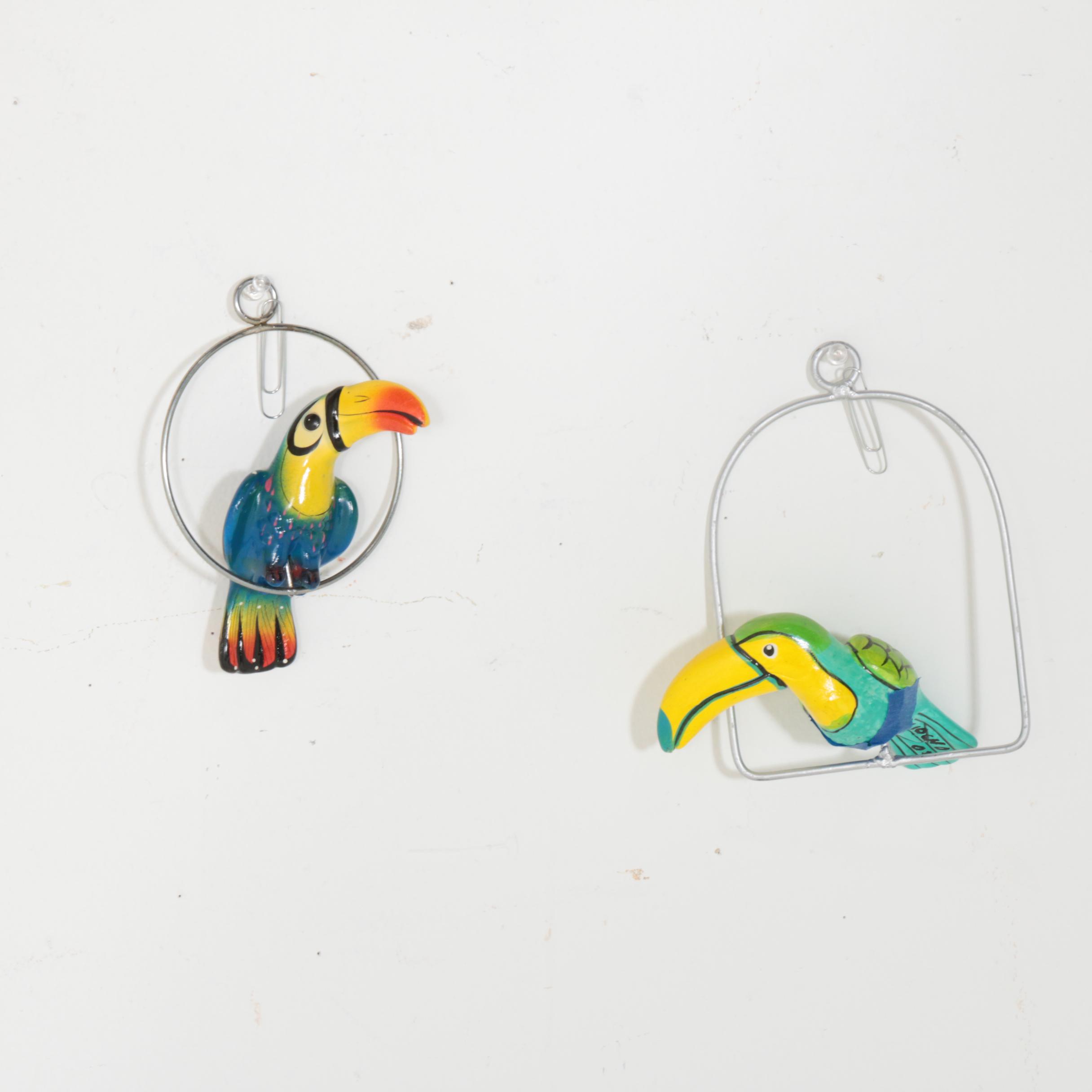 Hanging Ceramic Tropical Bird Figurines, Signed