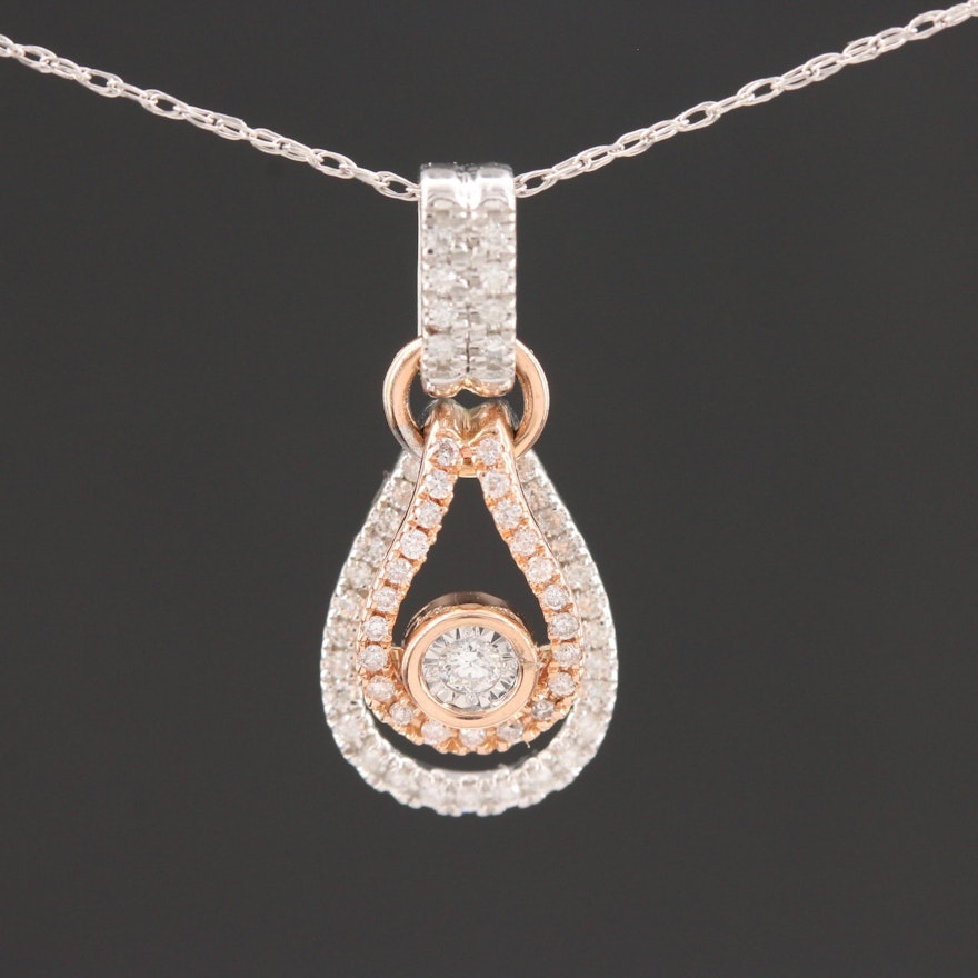 14K White and Rose Gold Diamond Pendant Necklace