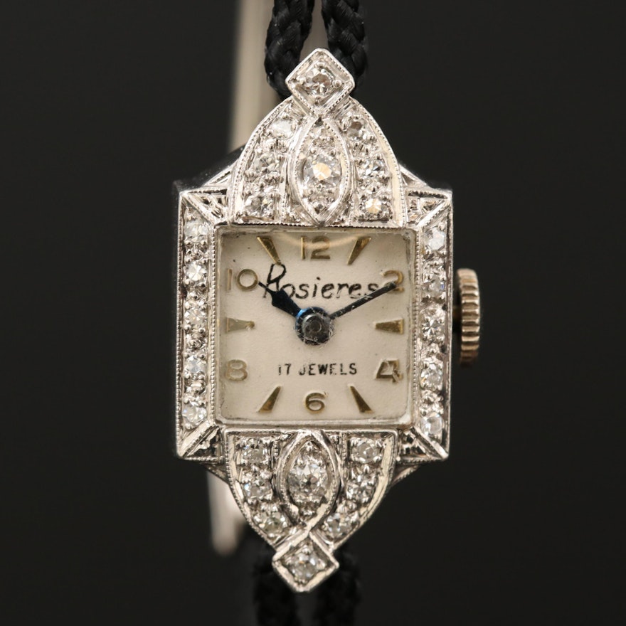 Platinum and Diamond Rosieres Swiss Wristwatch