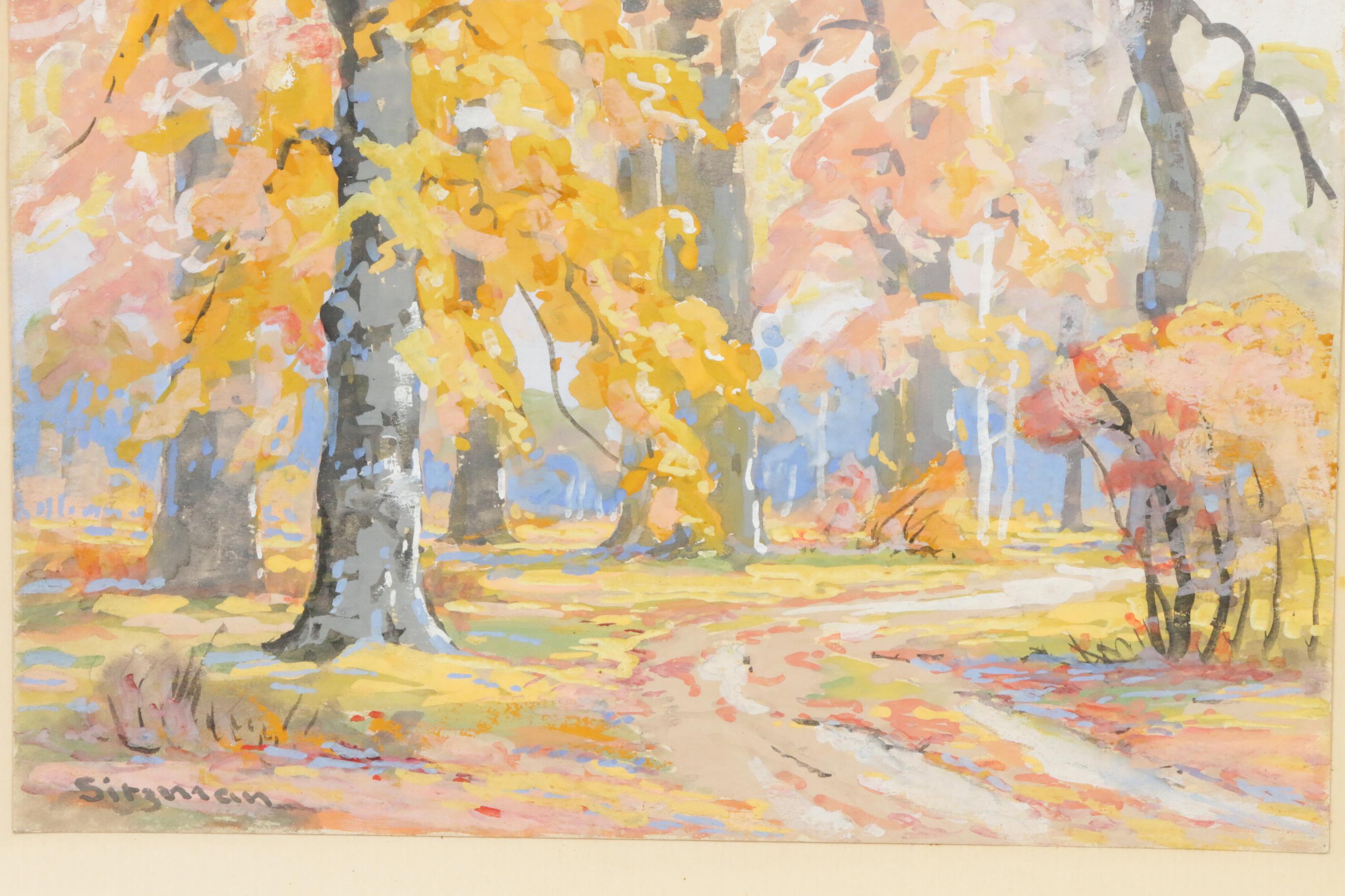 Edward Sitzman Brown County, Indiana Landscape Gouache Painting, circa 1930