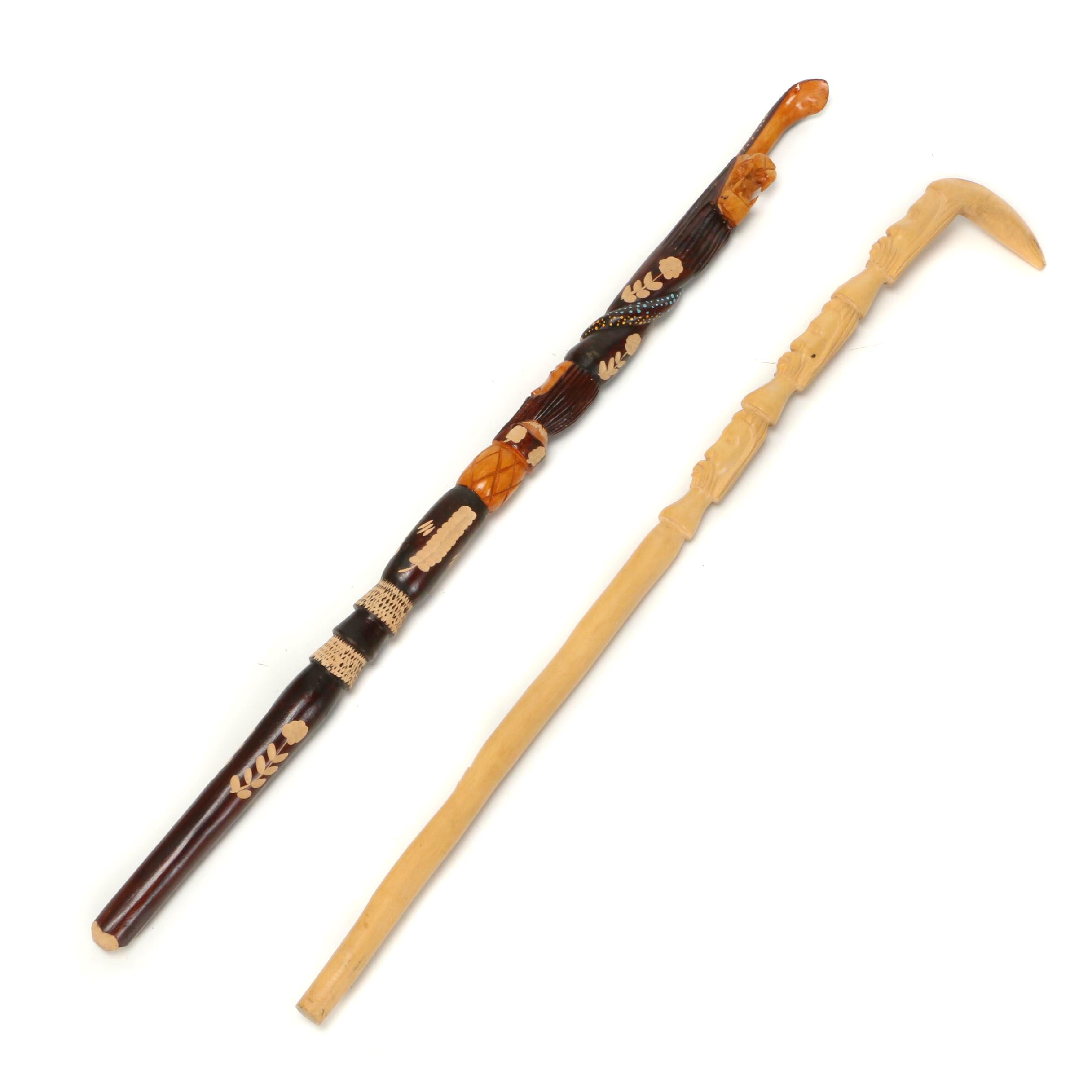 Jamaican and African Carved Wooden Walking Sticks