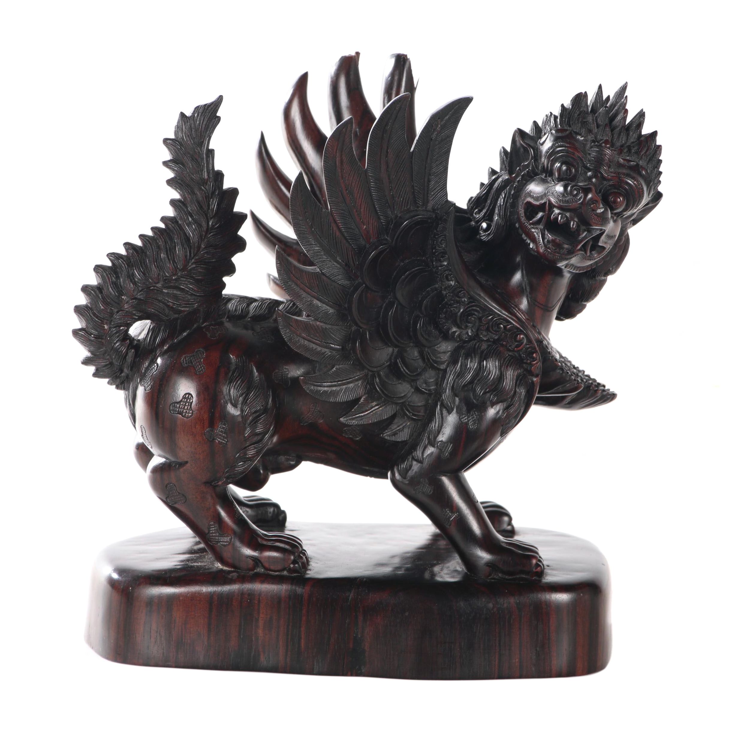 Balinese Njana Tilem Gallery Carved Hardwood Winged Lion