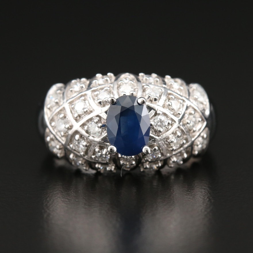 14K White Gold 1.01 CT Sapphire and Diamond Ring