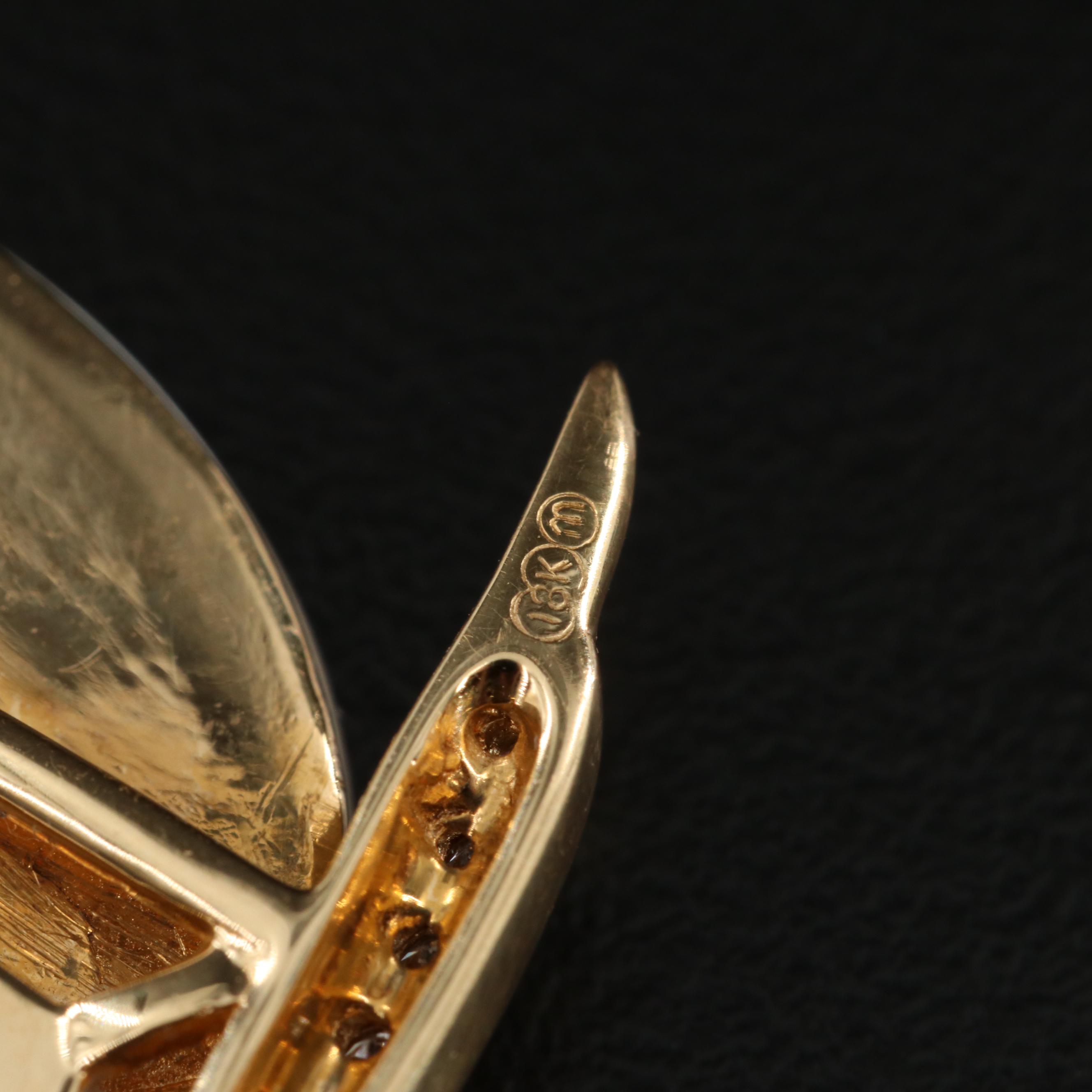 18K Yellow Gold Mother of Pearl and Diamond Sailboat Pin