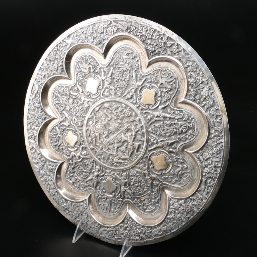 Indo-Persian Silver Plate Repoussé Charger, Early 20th Century