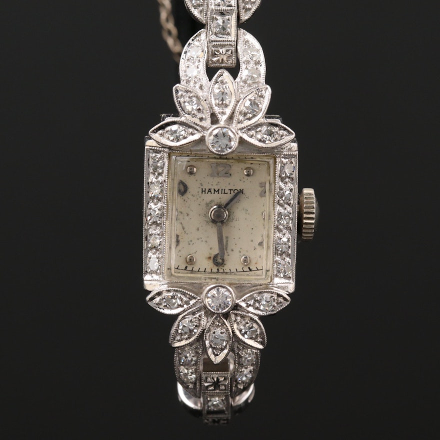 Hamilton Platinum and Diamond Stem Wind Wristwatch, Circa 1950