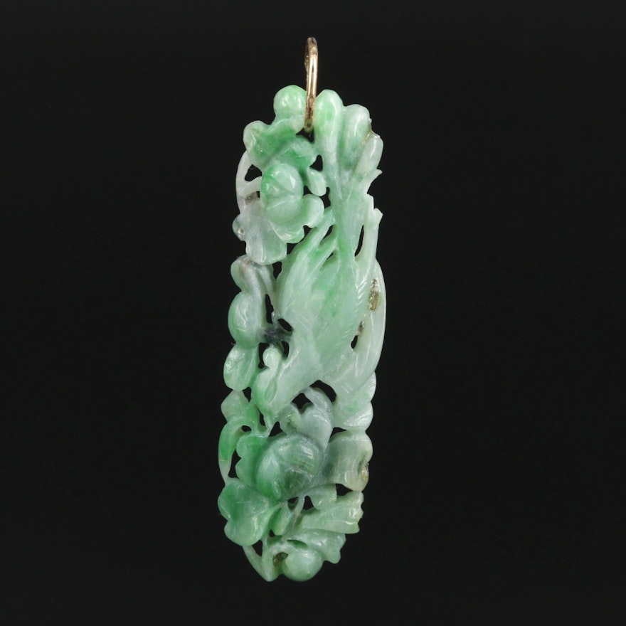 Carved Jadeite Pendant with 14K Bail