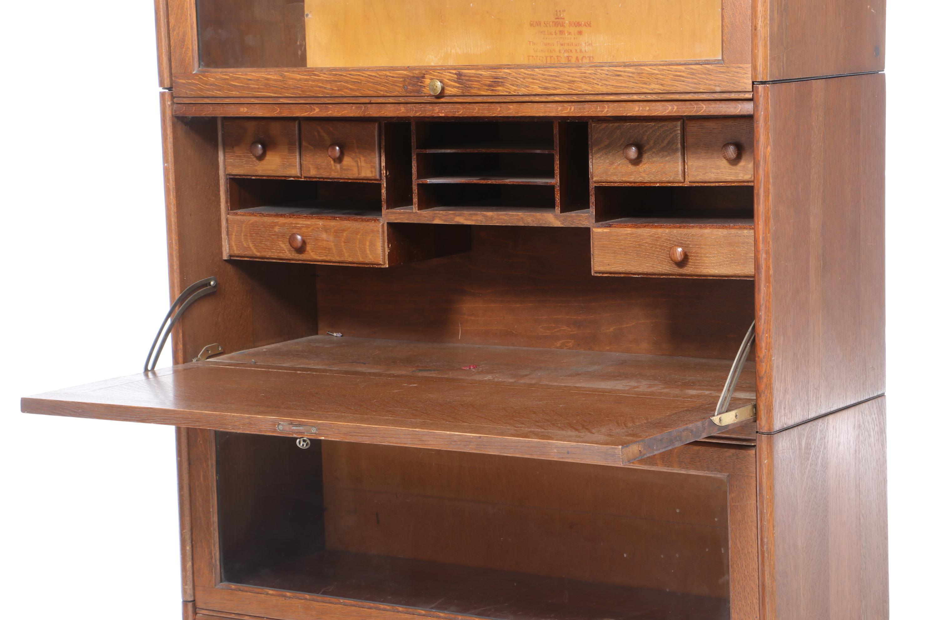 The Gunn Furniture Co. Oak Four-Stack Barrister's Secretary Bookcase