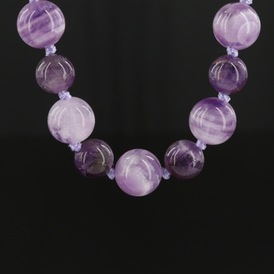 Sterling Silver Amethyst Knotted Bead Necklace