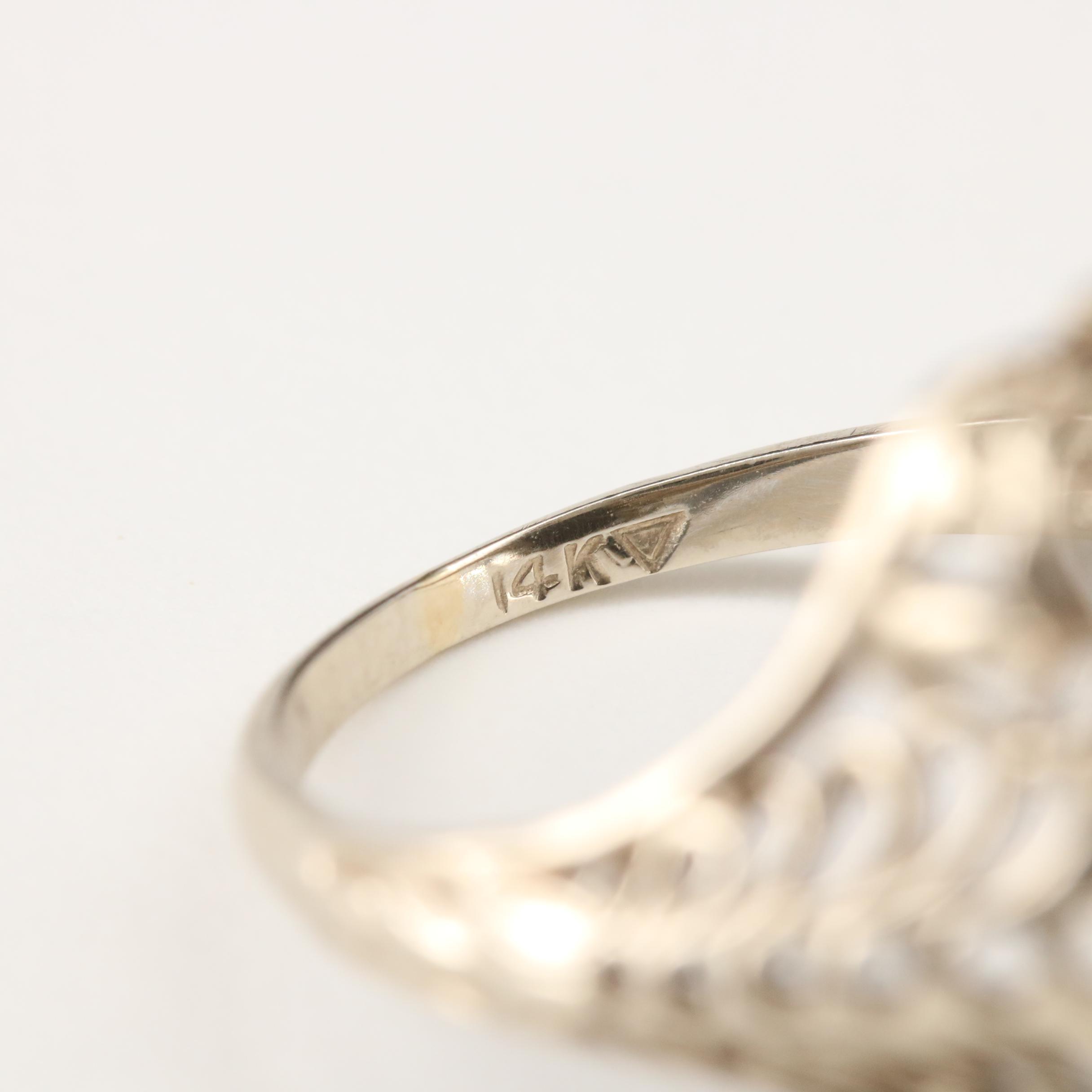 Vintage 14K White Gold Filigree Cameo Ring