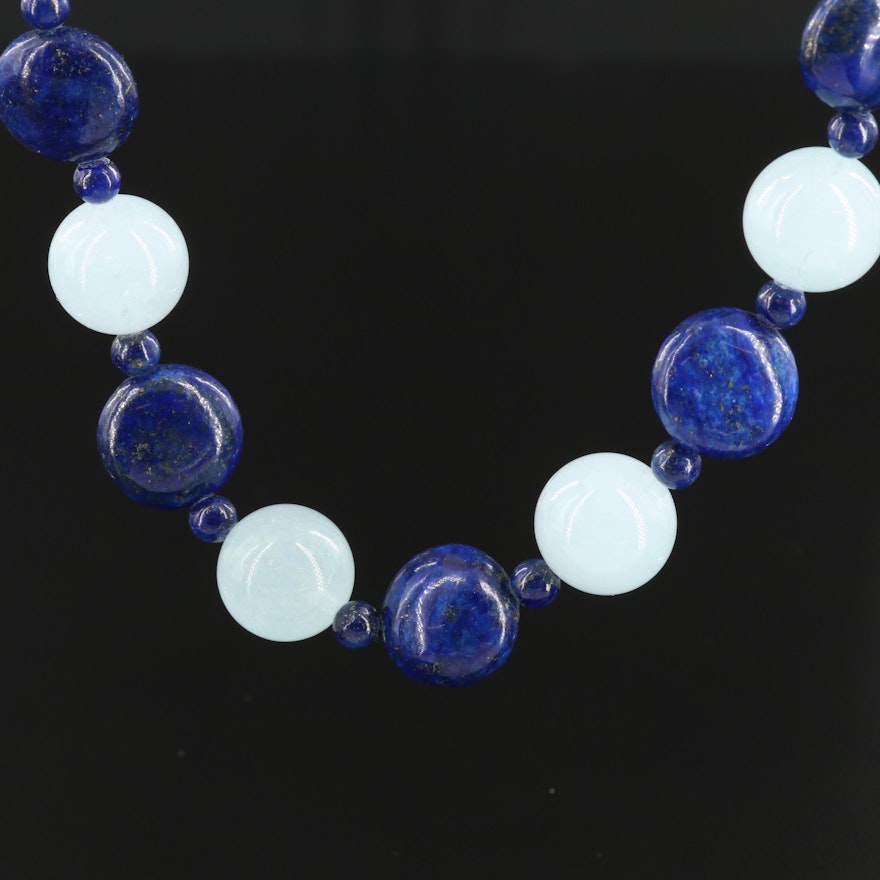 Sterling Silver Aquamarine and Lapis Lazuli Bead Necklace