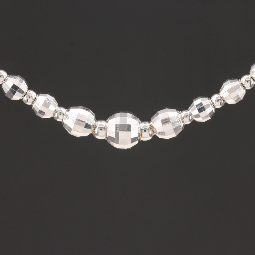 14K White Gold Necklace Featuring Faceted Bead Accents
