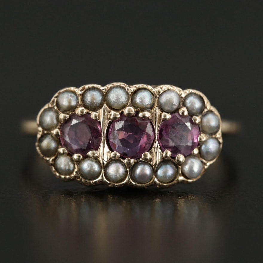 Victorian 14K Yellow Gold Ruby and Seed Pearl Ring