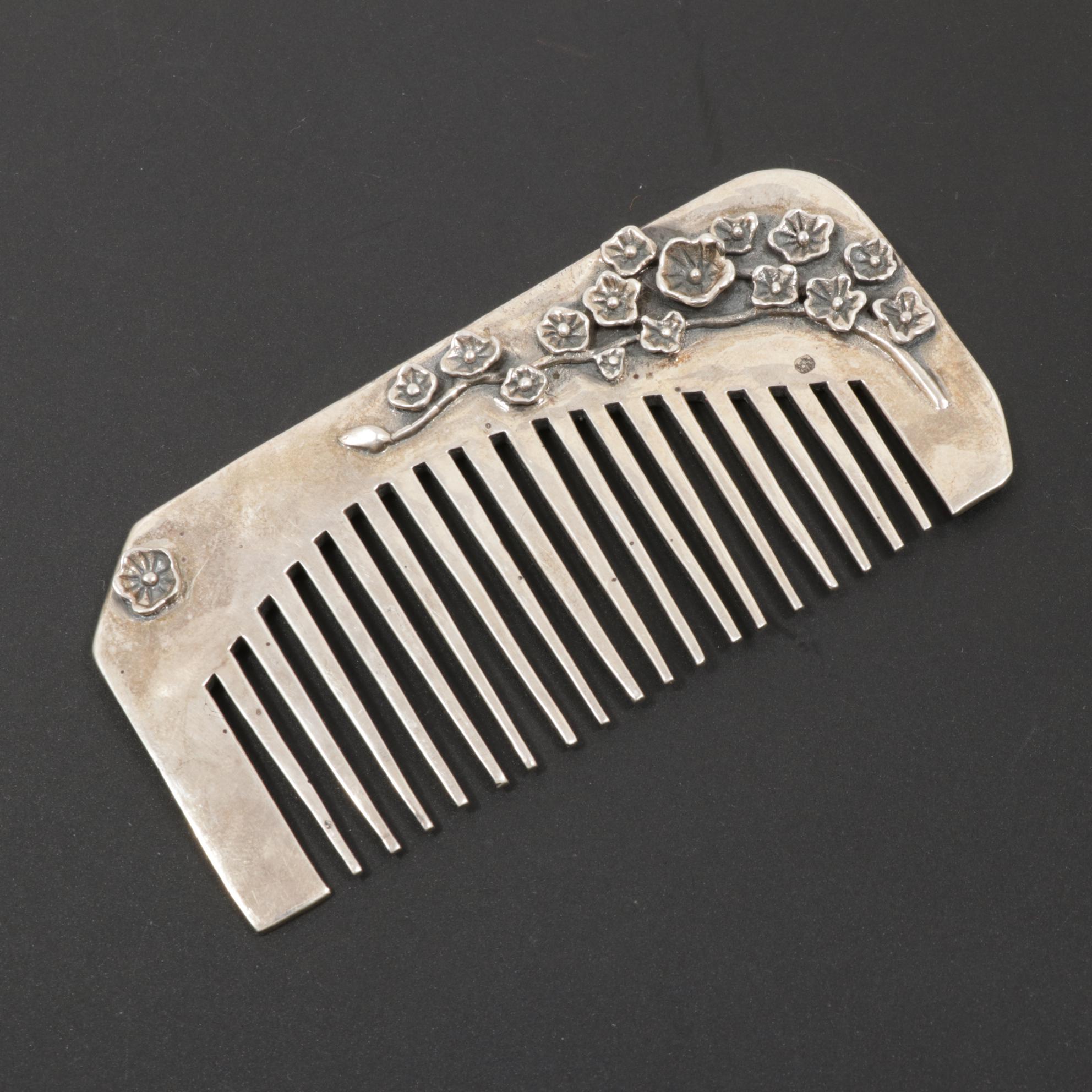 Sterling Silver Hair Comb with Floral Motif