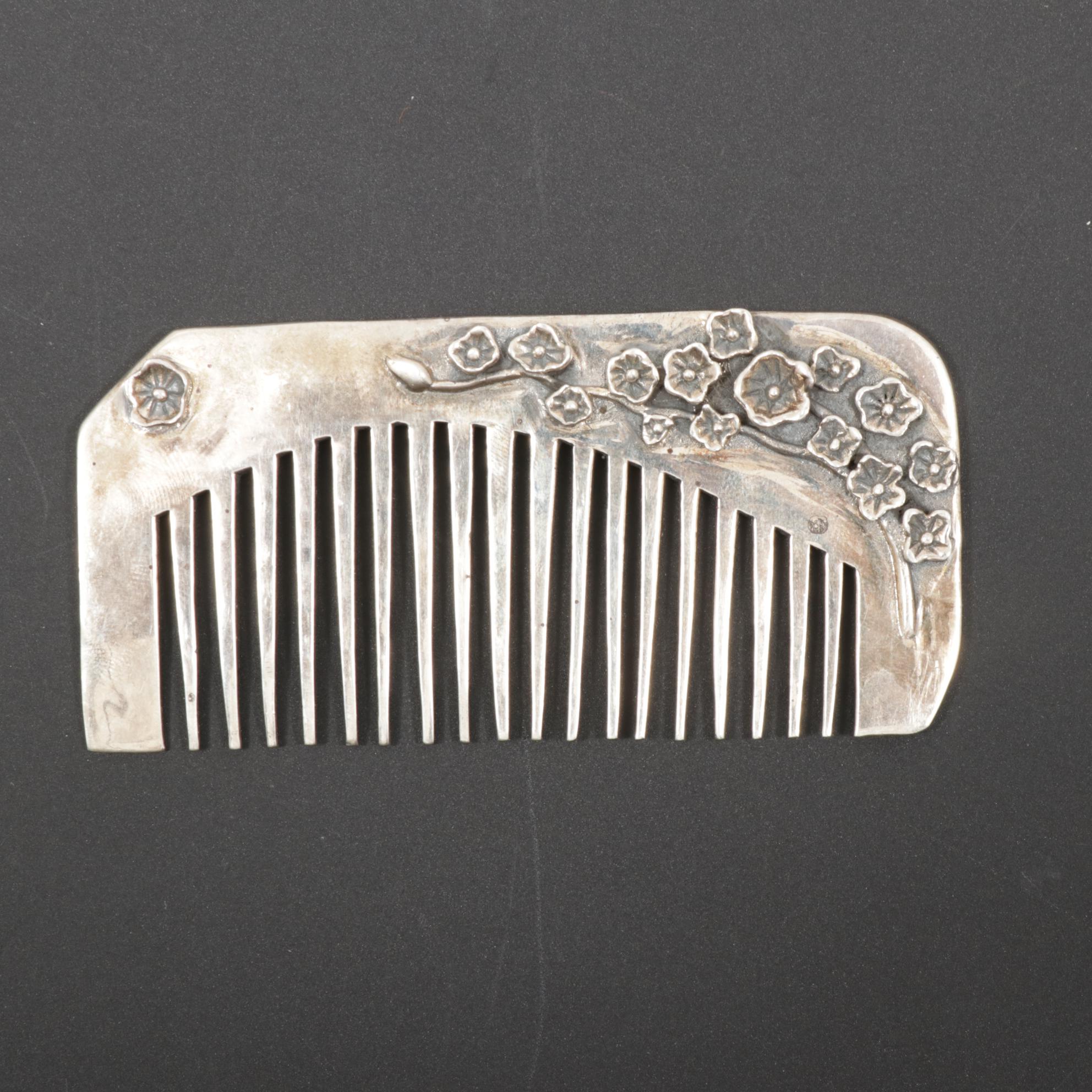 Sterling Silver Hair Comb with Floral Motif