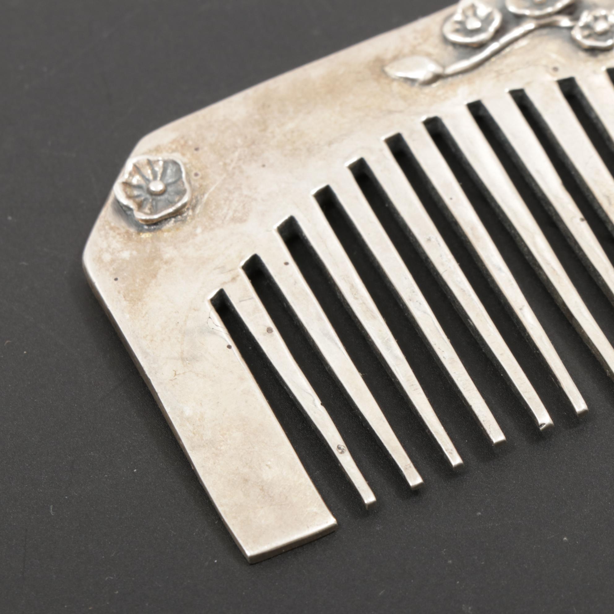 Sterling Silver Hair Comb with Floral Motif