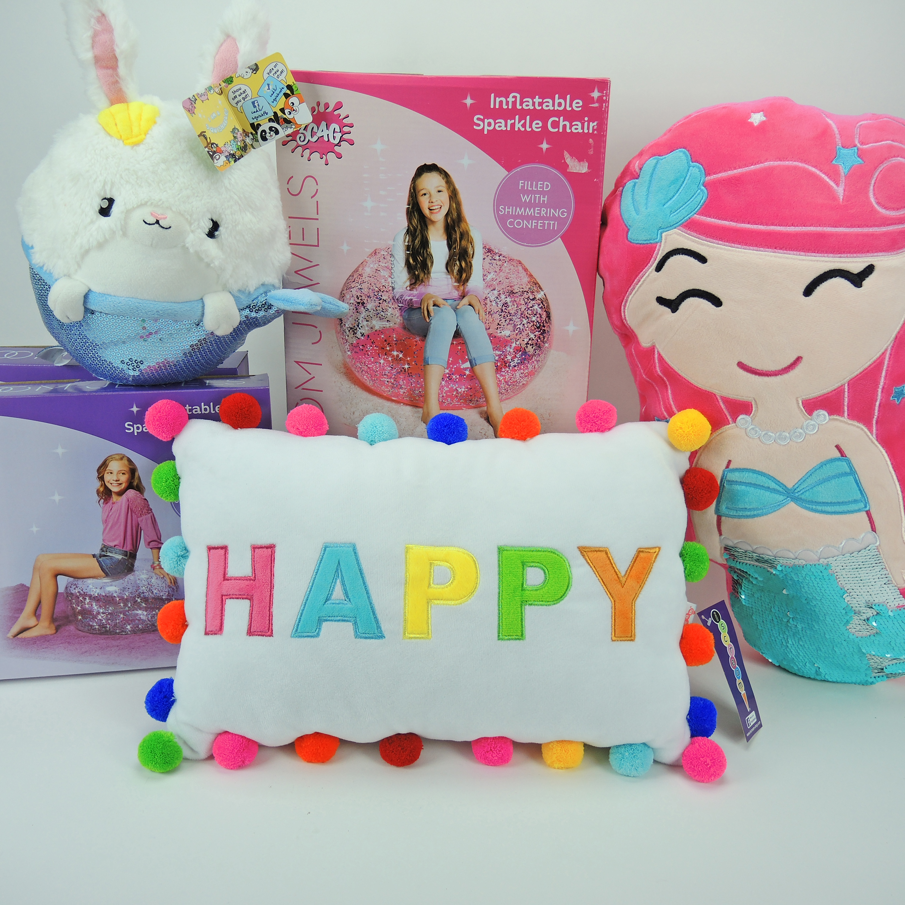 Room Jewels Inflatable Sparkle Chair, Ottoman, and Decorative Pillows