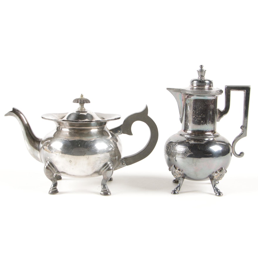 Lawrence Smith Silver Plate Teapot and Meriden Britannis Silver Plate Demitasse