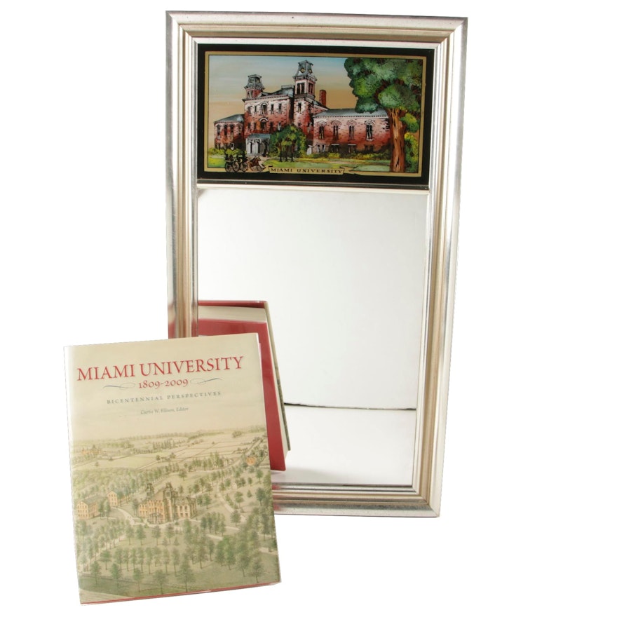 Miami University Reverse Painted Trumeau Mirror and Book